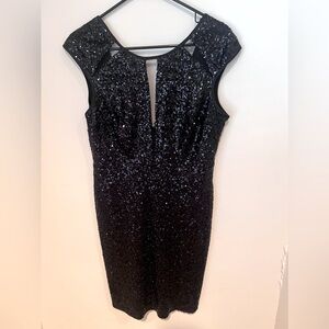 Nicole Miller Black Sequin Plunge Cocktail Dress